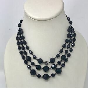 Robert Rose Necklace Vintage 3 Tier Black